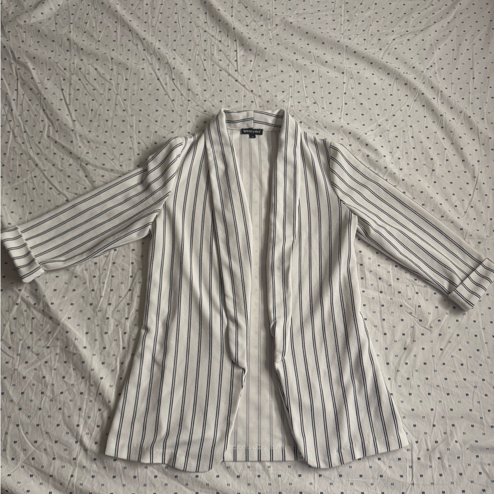 Striped White and Black Women's Jacket Knit Blazer